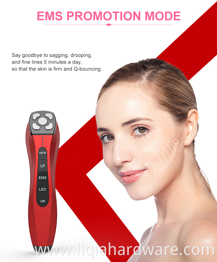 Beauty device with red and blue light ultra pulse poration skin tender face guide MFIP/RF beauty instrument